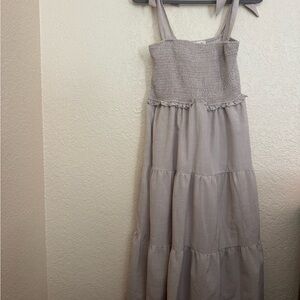 Listicle Light Taupe Smocked Tiered Maxi Dress